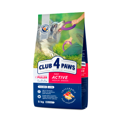 CLUB 4 PAWS Premium "Active". Complete dry pet food for adult active dogs of medium breeds