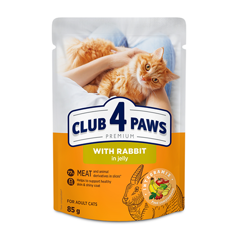 CLUB 4 PAWS Premium "With rabbit in jelly". Сomplete canned pet food for adult cats