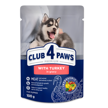 CLUB 4 PAWS PREMIUM FOR PUPPIES "WITH TURKEY IN GRAVY". COMPLETE CANNED PET FOOD