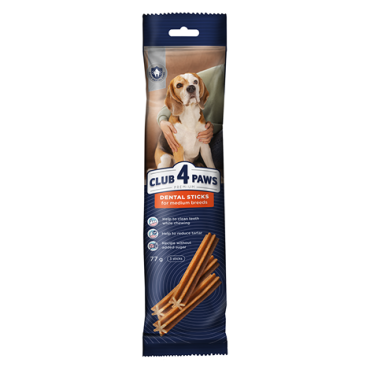 CLUB 4 PAWS PREMIUM DENTAL STICKS. COMPLEMENTARY PET FOOD FOR ADULT DOGS