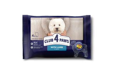 Set CLUB 4 PAWS PREMIUM "WITH LAMB IN GRAVY". COMPLETE CANNED PET FOOD FOR ADULT DOGS OF SMALL BREEDS  (х4)