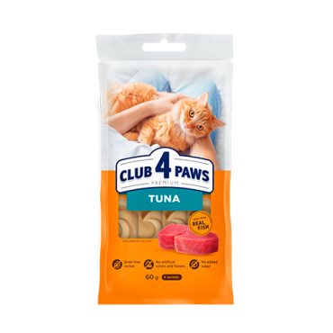 CLUB 4 PAWS Premium creamy treats - tuna. Complementary pet food for cats (4x0,015 kg), 0,06 kg