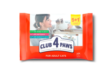 Set № 2 "CLUB 4 PAWS Premium. Сomplete canned pet food for adult cats 5+1", 0,48 kg